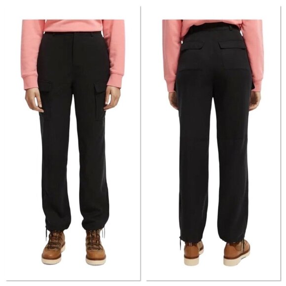 SCOTCH & SODA LARA HIGH RISE STRAIGHT LEG CARGO‎ PANT IN BLACK SIZE MEDIUM NWT - Picture 1 of 12